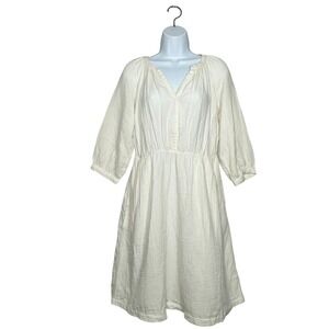 Pact Organic Cotton Gauze Dress S Ivory Pockets Coastal Boho Knee Length